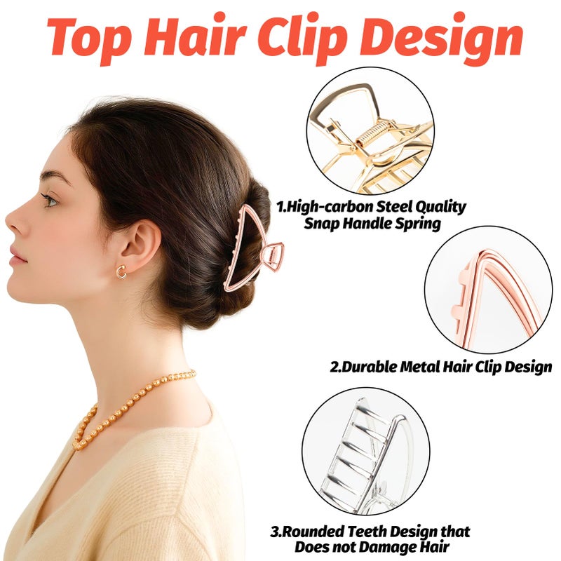 VinBee Metal Hair Clips for Women Hair Claw Clips Medium for Thick Hair 3 Pack (Silver + Gold + Rose Gold) - Image 3